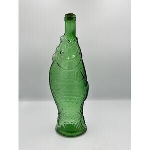 Vtg Green Glass Fish Bottle Wine Bar Man Cave Home Decor 13" READ Maker Mark?